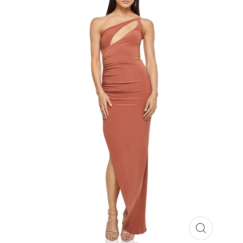 NOOKIE-NWT-"Envy" Maxi One Shoulder Dress In Rust-Size Medium